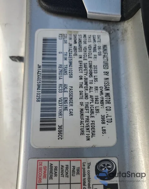 2009 Nissan 370Z из США, поврежденный, VIN JN1AZ44E59M410258